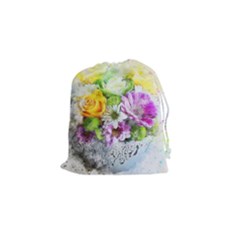 Flowers Vase Art Abstract Nature Drawstring Pouches (small)  by Celenk