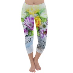 Flowers Vase Art Abstract Nature Capri Winter Leggings 