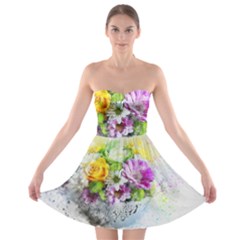 Flowers Vase Art Abstract Nature Strapless Bra Top Dress by Celenk