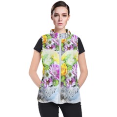 Flowers Vase Art Abstract Nature Women s Puffer Vest