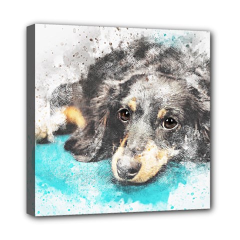 Dog Animal Art Abstract Watercolor Mini Canvas 8  X 8  by Celenk