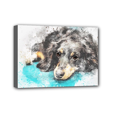 Dog Animal Art Abstract Watercolor Mini Canvas 7  X 5 