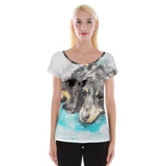 Dog Animal Art Abstract Watercolor Cap Sleeve Tops by Celenk