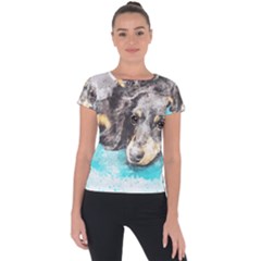 Dog Animal Art Abstract Watercolor Short Sleeve Sports Top  by Celenk