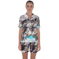 Dog Animal Art Abstract Watercolor Satin Short Sleeve Pyjamas Set