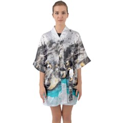 Dog Animal Art Abstract Watercolor Quarter Sleeve Kimono Robe