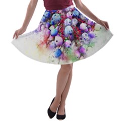 Berries Pink Blue Art Abstract A-line Skater Skirt by Celenk