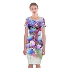 Berries Pink Blue Art Abstract Classic Short Sleeve Midi Dress by Celenk