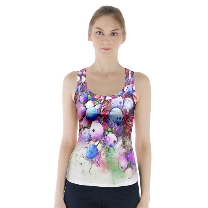 Berries Pink Blue Art Abstract Racer Back Sports Top