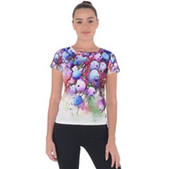 Berries Pink Blue Art Abstract Short Sleeve Sports Top  by Celenk