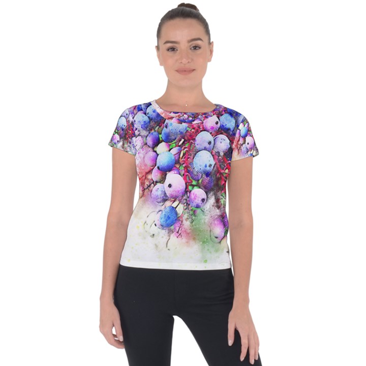 Berries Pink Blue Art Abstract Short Sleeve Sports Top 