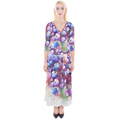 Berries Pink Blue Art Abstract Quarter Sleeve Wrap Maxi Dress