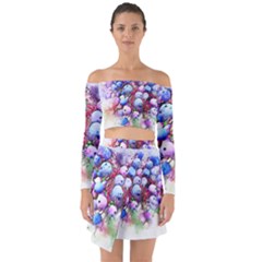 Berries Pink Blue Art Abstract Off Shoulder Top With Skirt Set