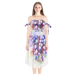 Berries Pink Blue Art Abstract Shoulder Tie Bardot Midi Dress by Celenk