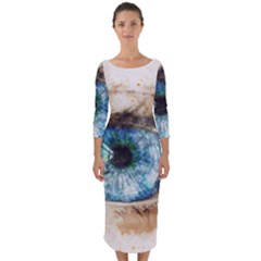 Eye Blue Girl Art Abstract Quarter Sleeve Midi Bodycon Dress