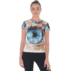 Eye Blue Girl Art Abstract Short Sleeve Sports Top 