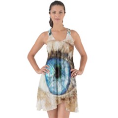 Eye Blue Girl Art Abstract Show Some Back Chiffon Dress