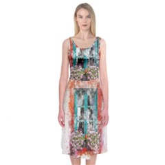 Window Flowers Nature Art Abstract Midi Sleeveless Dress by Celenk