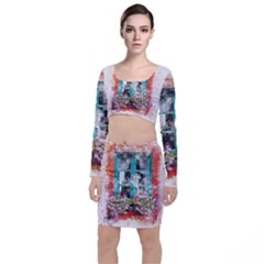 Window Flowers Nature Art Abstract Long Sleeve Crop Top & Bodycon Skirt Set