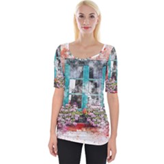 Window Flowers Nature Art Abstract Wide Neckline Tee