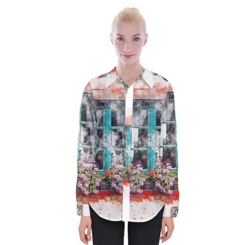 Window Flowers Nature Art Abstract Womens Long Sleeve Shirt by Celenk