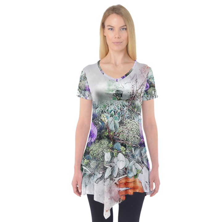 Flowers Bouquet Art Abstract Short Sleeve Tunic 