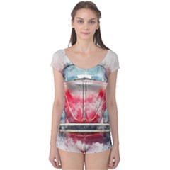 Red Car Old Car Art Abstract Boyleg Leotard  by Celenk