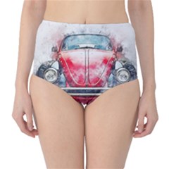 Red Car Old Car Art Abstract High-waist Bikini Bottoms by Celenk