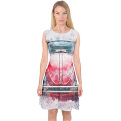 Red Car Old Car Art Abstract Capsleeve Midi Dress by Celenk