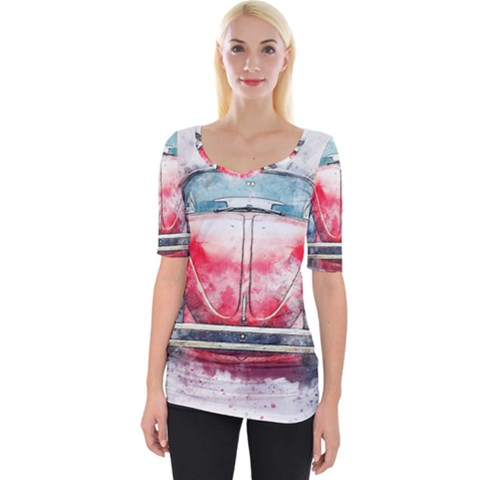 Red Car Old Car Art Abstract Wide Neckline Tee by Celenk