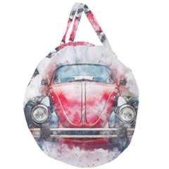 Red Car Old Car Art Abstract Giant Round Zipper Tote by Celenk