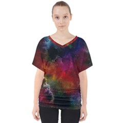 Abstract Picture Pattern Galaxy V-neck Dolman Drape Top