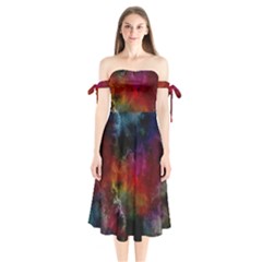 Abstract Picture Pattern Galaxy Shoulder Tie Bardot Midi Dress by Celenk