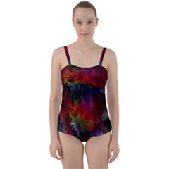 Abstract Picture Pattern Galaxy Twist Front Tankini Set