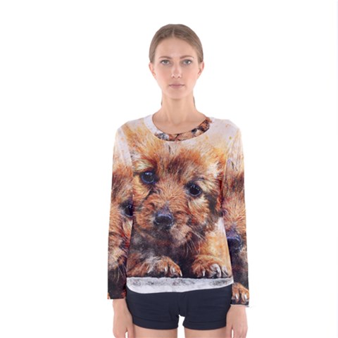 Dog Puppy Animal Art Abstract Women s Long Sleeve Tee by Celenk