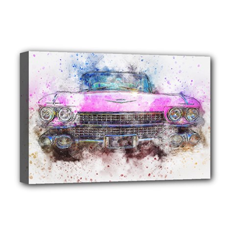 Pink Car Old Art Abstract Deluxe Canvas 18  X 12   by Celenk