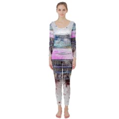 Pink Car Old Art Abstract Long Sleeve Catsuit by Celenk