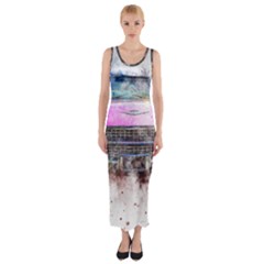 Pink Car Old Art Abstract Fitted Maxi Dress by Celenk