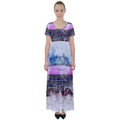 Pink Car Old Art Abstract High Waist Short Sleeve Maxi Dress