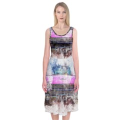 Pink Car Old Art Abstract Midi Sleeveless Dress by Celenk