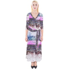 Pink Car Old Art Abstract Quarter Sleeve Wrap Maxi Dress