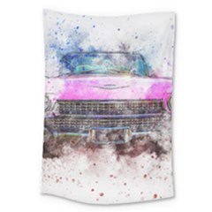 Pink Car Old Art Abstract Large Tapestry by Celenk