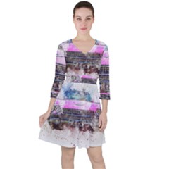 Pink Car Old Art Abstract Ruffle Dress by Celenk