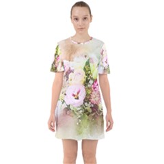 Flowers Bouquet Art Abstract Sixties Short Sleeve Mini Dress by Celenk