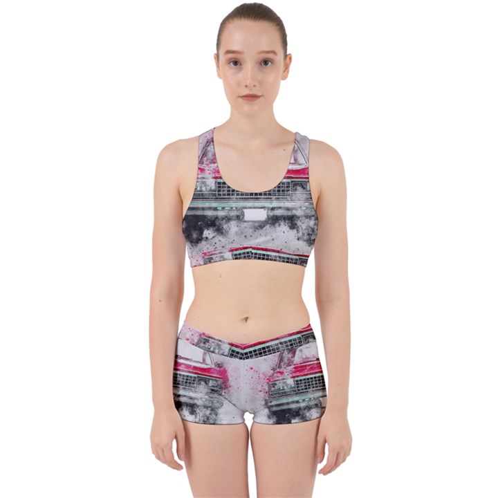 Car Old Car Art Abstract Work It Out Sports Bra Set