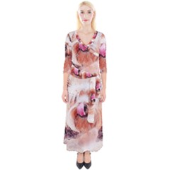 Dog Animal Pet Art Abstract Quarter Sleeve Wrap Maxi Dress