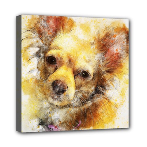 Dog Animal Art Abstract Watercolor Mini Canvas 8  X 8  by Celenk