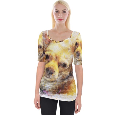 Dog Animal Art Abstract Watercolor Wide Neckline Tee by Celenk