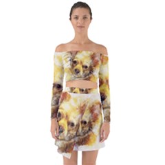 Dog Animal Art Abstract Watercolor Off Shoulder Top With Skirt Set