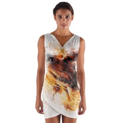 Dog Animal Pet Art Abstract Wrap Front Bodycon Dress by Celenk